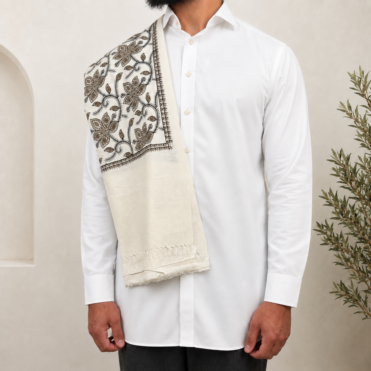 Cream Embroidered Shawls