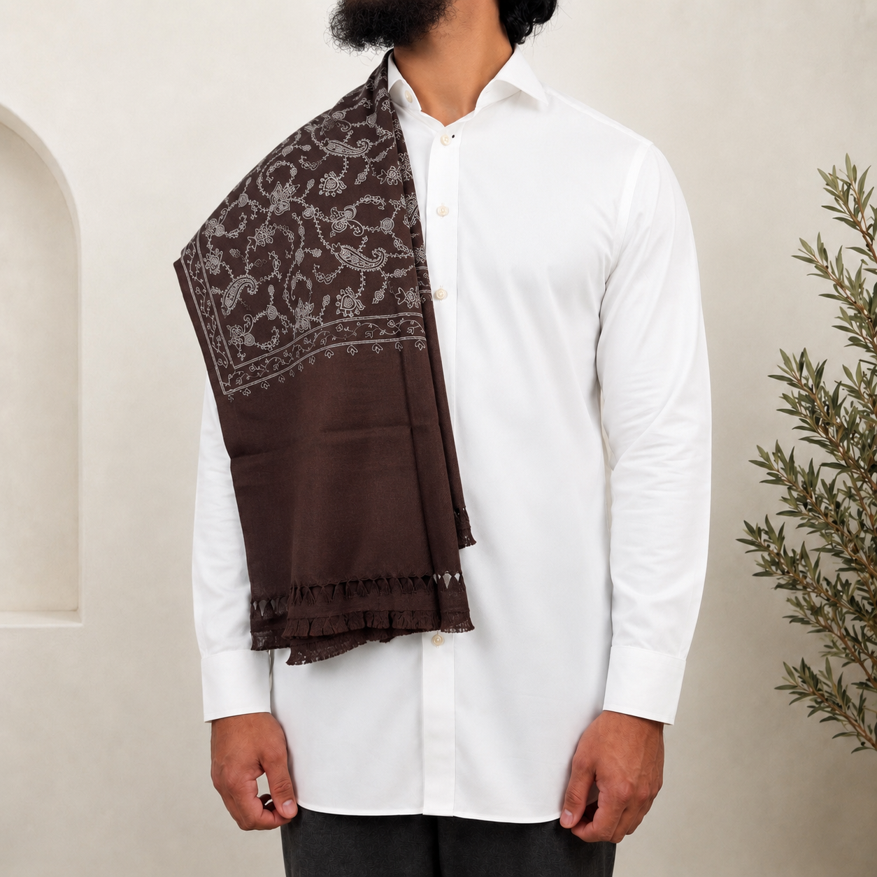 Brown Embroidered Shawls