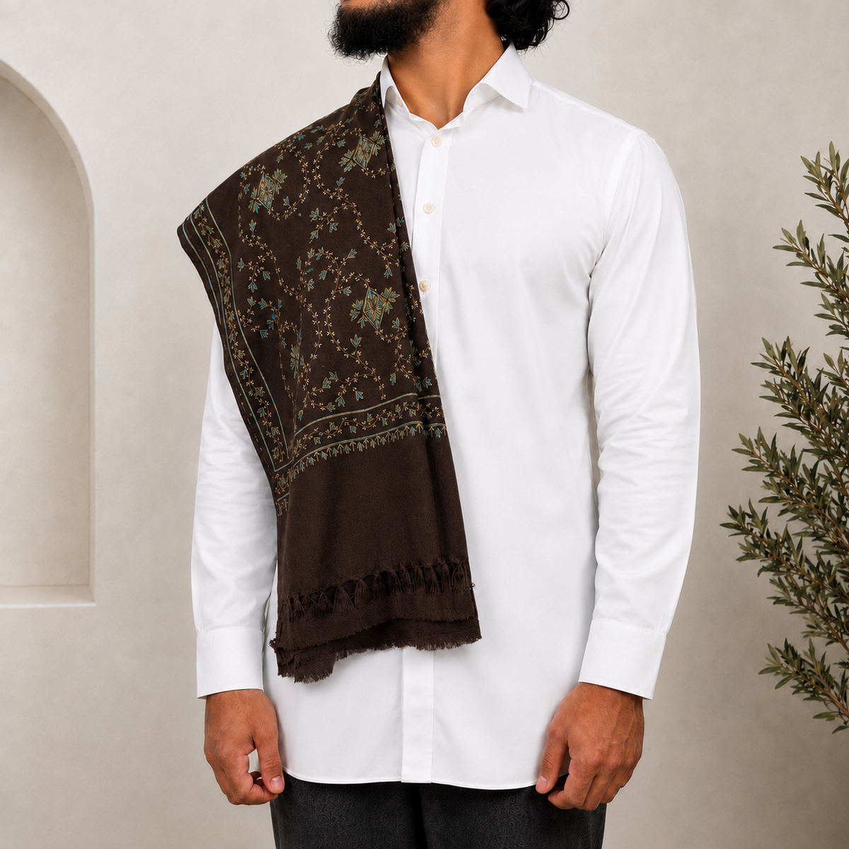 Brown Embroidered Shawls